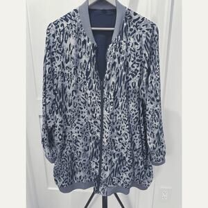 Plus 2X Navy Leopard Reversible Long Zip Up Lightweight Jacket